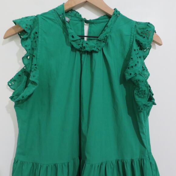 Saiph Womens Size M Green Tiered Midi Dress Eyelet Ruffle Details Spring Dress - Picture 3 of 6